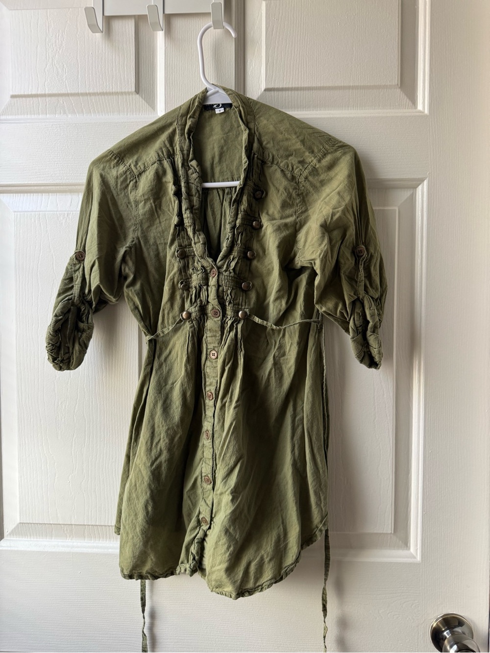 Olive Green Free People Women's Band Jacket Style Button-Front Blouse, in Size S